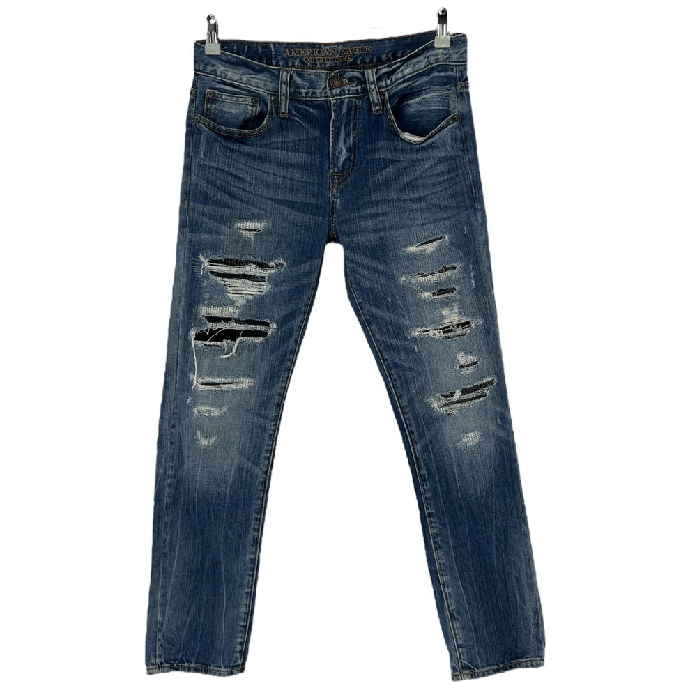 American Eagle Skinny Distressed Ripped Jeans Men's 30 Core Flex Blue Denim